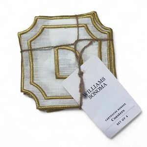 NWT Williams Sonoma Linen Cartouche Border Monogram Coasters "D" set of 4